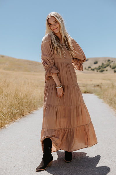 Georgia Tiered Maxi Dress in clay Copper Threads Georgia Tiered Maxi Dress in clay Copper Threads