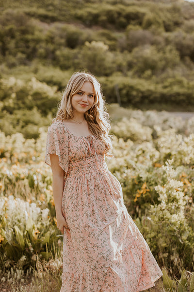 copper pink dress Copper Pink Dress with Large Flower