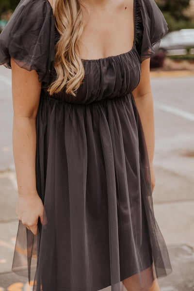 Delilah Mini Dress in Charcoal