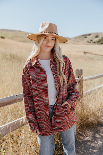 Torie Plaid Shacket in Red