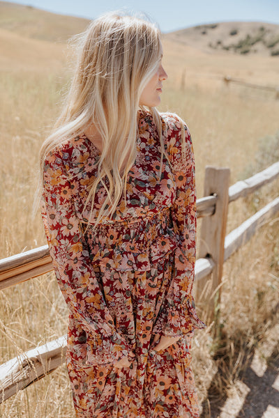 Beth Floral Dress in Rosewood