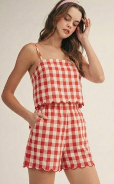 Natalie Red Checkered Romper