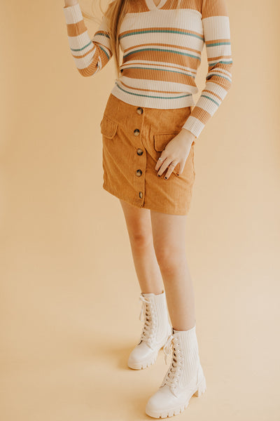 Asher Corduroy Skirt in Taupe