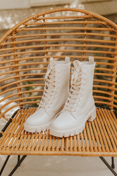 Renley Lace Up Lug Boot in Bone