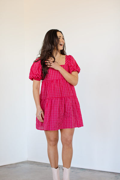 Kendra Gingham Dress in Fuchsia