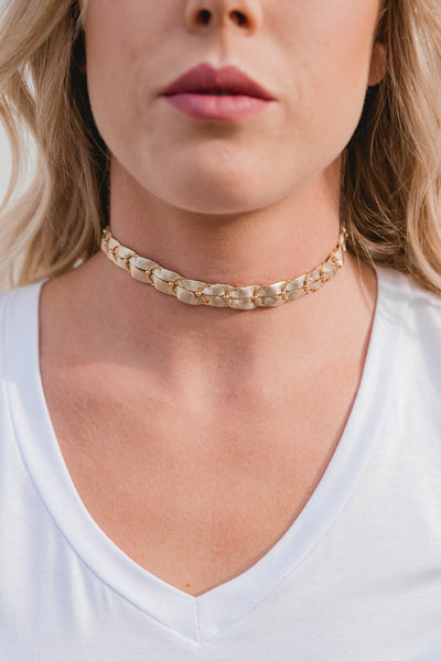 gold leather braided choker
